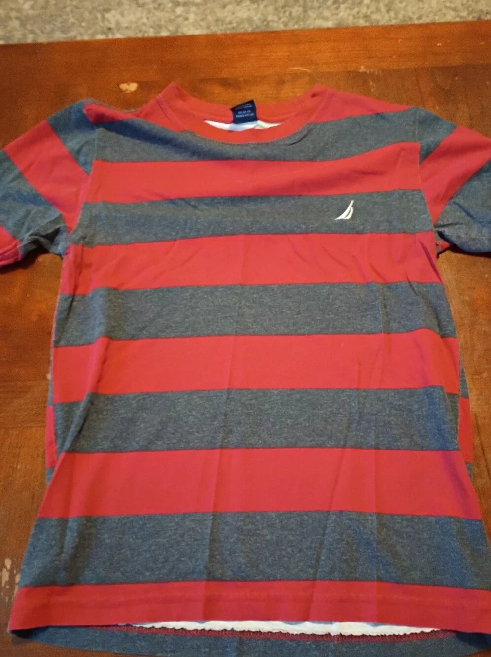 Nautica Red and Gray Wide-Stripe Shirt